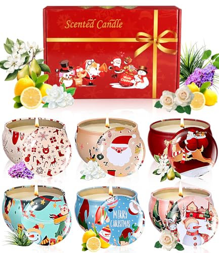 6 Pack Duftkerzen Geschenk Set, Weihnachtsgeschenke für Frauen, Natürliches Sojawachs Aroma Kerzen, Damen Deko Duftkerze, Aromatherapie Zinn Dose Kerzen Set für Weihnachten,Geburtstag