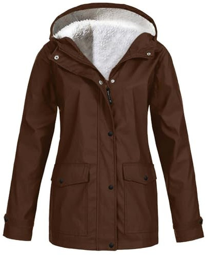 Generisch Veste de pluie pour femme - Imperméable - Coupe-vent - Légère et respirante - Fermeture éclair - Veste softshell - Veste d'extérieur avec capuche - Veste d'hiver pour femme, Marron-B, S