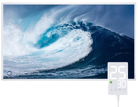 Hocosyme Chauffage Infrarouge 1000 Watts Avec Thermostat Tactile, Montage Mural du Radiateur Infrarouge - 1-3 Minutes à une température de fonctionnement Jusqu'à 120 Degrés - Les vagues