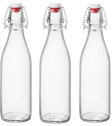 BELLEROFONTE Bottiglia per acqua in vetro vuota da 1 L, stile vintage ed elegante, per acqua frizzante e naturale, per fermentazione (3)