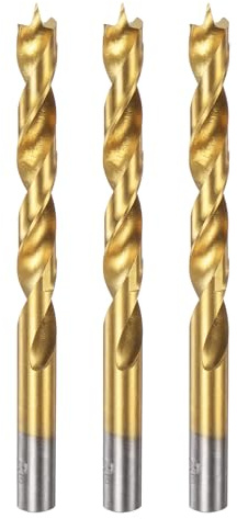 QUARKZMAN 3Pcs Foret Pointe Brad 9,5mm (3/8) Dia Droit Tige Ronde Foret Métrique Pointe Brad Spirale Twist Forets pour Menuisier Bois Plastique Caoutchouc, Doré