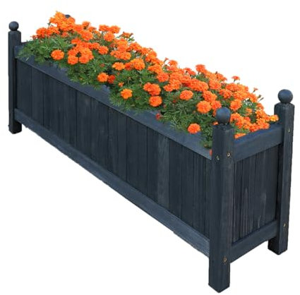 Vivo Technologies Extra Large Rectangular Wooden Planters Outdoor Garden Planter Box Planting Raise Bed Plants Flowers Plant Pot Natural Long Wood Pot,90x20x34 cm, Grey