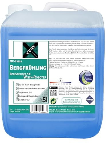MC-Fresh Bodenreiniger BERGFRÜHLING, 5L, auch für Saugwischer | 1:200 Konzentrat | für alle Nass-Trockensauger | ideal für Fliesen, PVC, Parkett, Laminat & Teppich | inklusive Frischeduft