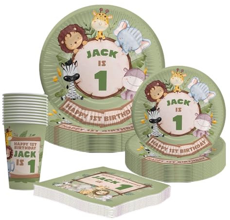1st Birthday party decorations WILD ONE Safari Jungle Theme Photo Party Plates Cups and Napkins, Birthday decorations tableware pack of 12