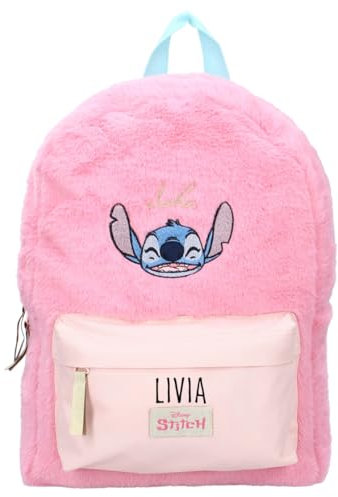 Personalisierter Kindergartenrucksack Disney Stitch mit Name Mädchen - Kleiner Rucksack Plüsch Kinder Freizeitrucksack mit 2 Fächern 33 x 23 x 9 cm