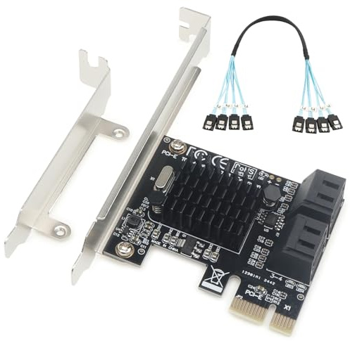Marvell 88SE9215 - Scheda PCIe SATA per editing video 4K, 4 porte 6 Gbps Hot-Swap, dissipatore di calore, Windows/Linux/macOS/NAS (staffa LP+cavo)