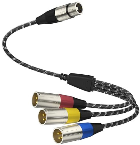 J&D Cavo Splitter XLR, 3 Pin XLR 3 Maschi a 1 Femmina Bilanciato Placcato Oro, Adattatore Cavo Microfono per Mixer, AMP, Limitatore, Altoparlante, 0,48 m