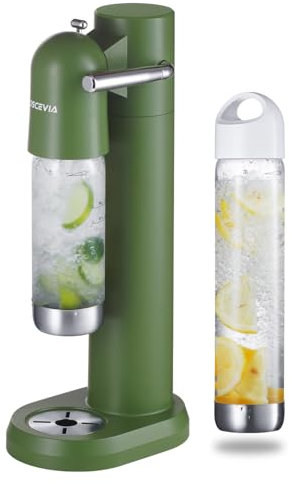 Gasatore Acqua Frizzante per Casa, Macchina per Acqua Frizzante, Macchina per Soda con 2 Bottiglie Senza BPA (1L + 0.5L), Compatibile con Bombola CO₂ 60L (Non Inclusa), Verde