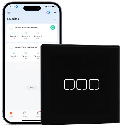 BSEEDLIFE Smart WiFi Light Switch,Intelligent Touch Wall Switch for Smart Home,Compatible with Alexa,Google Home(Via Tuya/Smart Life App),86 * 86mm 3 Gang,Black(Neutral Wire Required)