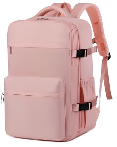 HoldOneLight Vacuum Seal Travel Backpack with Air Pump | Flight-Approved Compression Daypack, Laptop Compartment & Space-Saving System | Women's Pink