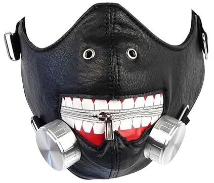 BAGANO Halbmaske aus Kunstleder – Tokyo Ghoul Ken Kaneki Maske – Cosplay Horror Gesichtsmaske für Halloween, Fasching & Festivals