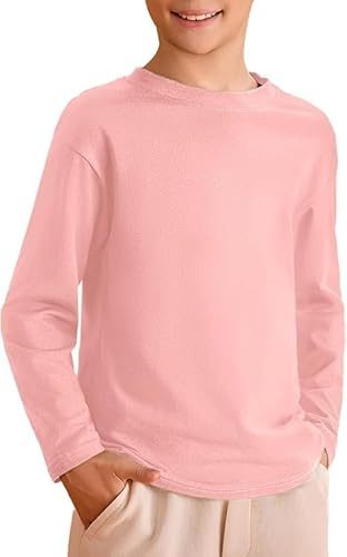Haloumoning T-shirt à manches longues pour garçon - Col rond - Couleur unie - Basique - Pour les loisirs et le sport