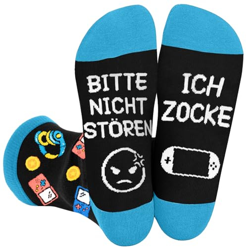 Kirodo Lustige Socken Zocken mit Spruch BITTE NICHT STÖREN ICH ZOCKE, Zocker Geschenk für Jungs Damen,Gaming Socken Lustige Geschenke für Männer Weihnachten Geburtstag