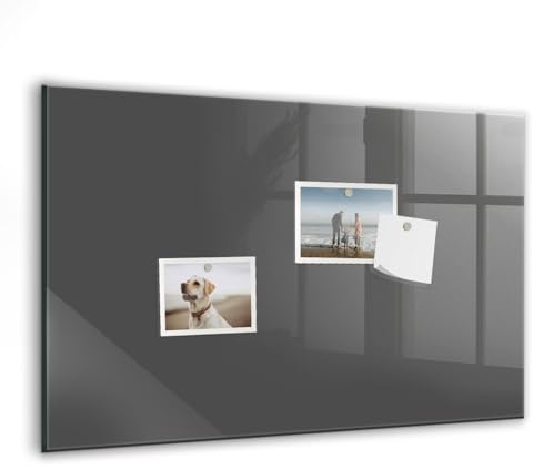 Hochwertige Glas-Magnettafel mit Magneten | Whiteboard Glas | Beschreibbare Oberfläche für To-Do-Listen, Nachrichten & Termine | Modernes Wanddesign - 60x40cm Grau