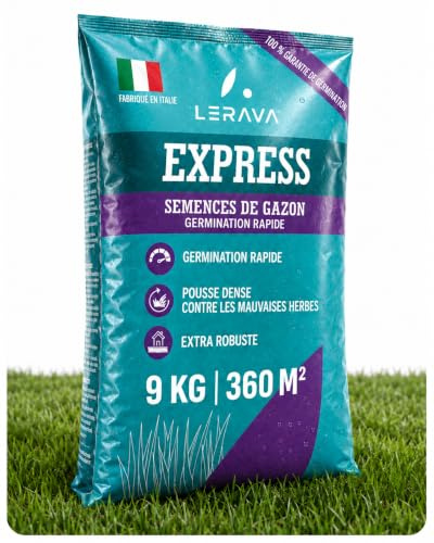 LERAVA® Gazon à Semer EXPRESS (360m²) | Graines de Gazon Regarnissage Rapide et Rustique | Semence Gazon Ray Grass Résistante | Pelouse Dense pour Jardin, Sport et Jeux