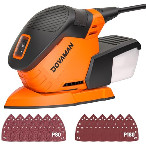 DOVAMAN L5 APEX Ponceuses de Détail 130 W, 12,000 RPM Ponceuse Souris Avec Aspiration Efficace, 12 Abrasifs, Outil Compact pour Bois, Métal, Angles et Meubles