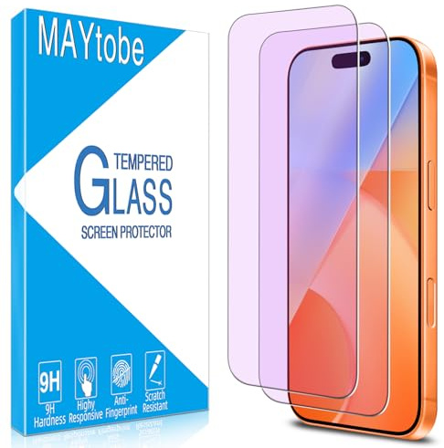 MAYtobe Anti-Blue Light Screen Protector For iPhone 17 Pro Max 2 Pack | Tempered Glass Eye Protection, Ultra Resistant, Touch Sensitive, Case Friendly, No Bubbles