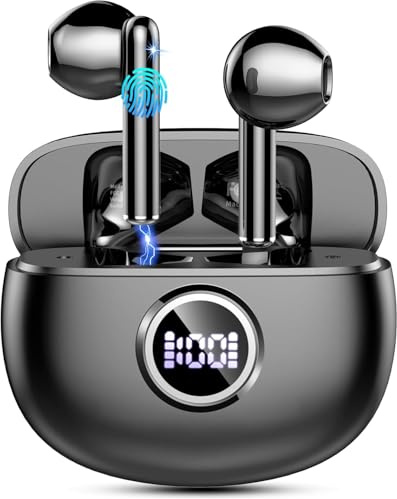 Cuffie Bluetooth, senza fili Bluetooth 5.4 In Ear con 4 Microfoni ENC, Cuffie HiFi Stereo Senza Fili 48H, Auricolari Wireless con Display LED, 3.6g Leggeri IP7 Impermeabili Sport, USB-C, Nero