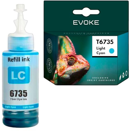 EVOKE T6735 Tinte kompatibel zu Epson L1800 L805 L850 L800 L810 Hellblau (Light Cyan) 6500 Seiten 70 ml