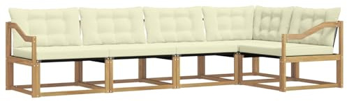 vidaXL Outdoor-Sofagarnitur mit Kissen 5 pcs Weiß und Creme, Moderne Gartenmöbel, Sofa-Kollektion und robuste Terrassenbestuhlung, gemütliche Lounge-Einheit