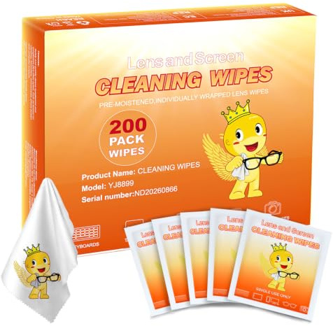 Lens Cleaning Wipes for Glasses, Camera Screens, and Binoculars, 200 Count