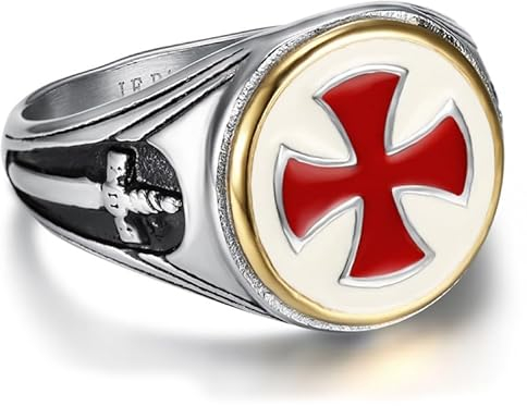 BOBIJOO JEWELRY - Bague Chevalière Templier Homme Acier inoxydable Argent Email Or Croix Rouge épée 16mm - 23,9 (15 US)