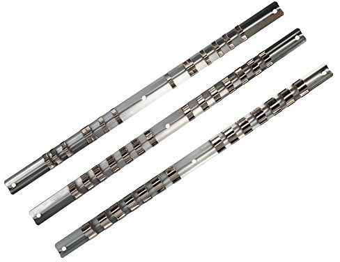 3pc Socket Storage Holder Organiser Rails for 1/4, 3/8 and 1/2 Sockets 42 Clips