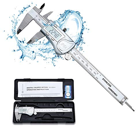 Intirilife Digitaler Messschieber in SILBER – 150mm / 6 Zoll IPX54 Wasserdichte Edelstahl Schieblehre Hochpräzises Profi-Messgerät mit LCD-Display für Abstände, Tiefenmaß und Durchmesser
