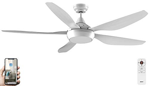 Fanelite - Brasseur d'air 137 cm blanc ABACO - Moteur DC 35W - Lumière LED 20W dimmable 3 couleurs - Télécommande - Wifi - Contrôles vocaux - 5 pales - Très silencieux