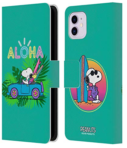Head Case Designs Offizielle Peanuts Tropischer Surf Snoopy Aloha Disco Leder-Wallet-Hülle Kompatibel mit Apple iPhone 11