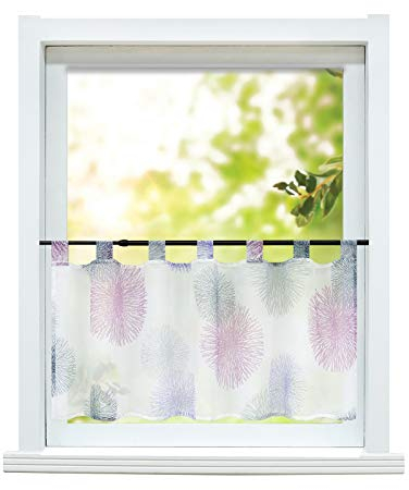 ESLIR Scheibengardine Küche Bistrogardine Modern Gardinen Transparent Kurzgardine mit Schlaufen Vorhänge Voile Lila HxB 60x120cm 1 Stück