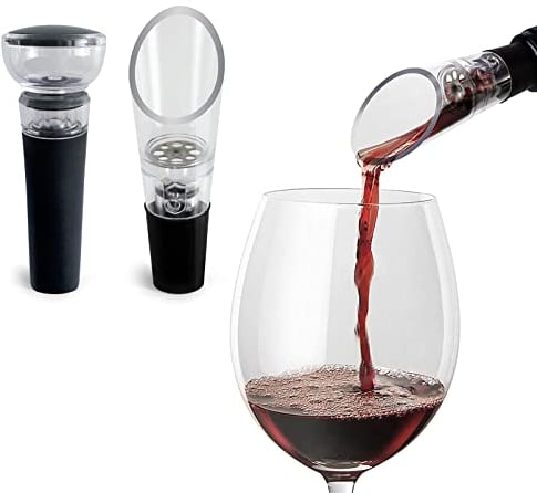 TenTen Labs Wine Aerator Pourer and Wine Pump Modern (2-Pack) - Wine Stopper and Saver - Modern Aerating Spout and Vacuum Stopper - Gift Box Included