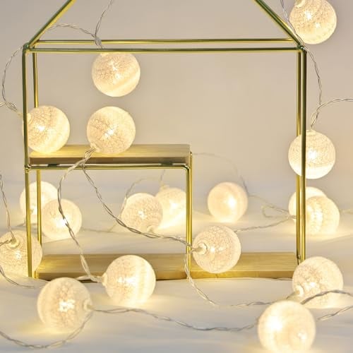 KWODE Ghirlanda luminosa a LED in cotone, con attacco Batteria, 3,5 m, 20 LED, per interni, ragazze, cameretta dei bambini, terrazza, Natale, matrimoni, feste, 4cm bianca