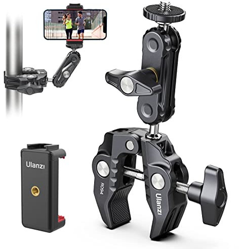 Ulanzi Super Clamp Camera Clamp Mount with Phone Holder and 360° Ballhead Magic Arm Adapter with 1/4 & 3/8 Thread