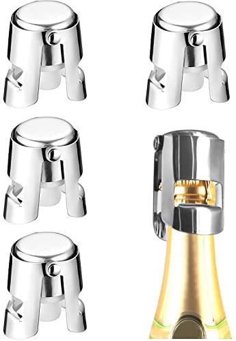 Flaschenverschluss Weinverschluss 4 Stück Weinflaschenverschluss Sektflaschenverschluß Edelstahl Weinverschluss für Wein, Champagner, Rotwein, Beer Saver Sealer