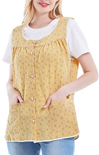 Nanxson Mujer Delantal Chaleco Bata Cárdigan Zapatero Margarita Verano Azul refrescante De gran tamaño con 2 bolsillos de parche, Bata con broche para el trabajo Chef cocina CF3152