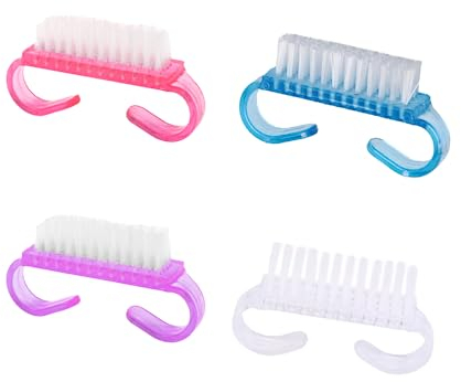 Nagelbürsten, 4 Pcs Griff Nagelbürste, Kunststoff Reinigung Bürste, Handwaschbürste, Staub Reinigungsbürste, zum Reinigen von Nägeln (Lila, Rosa, Blau, Transparent)