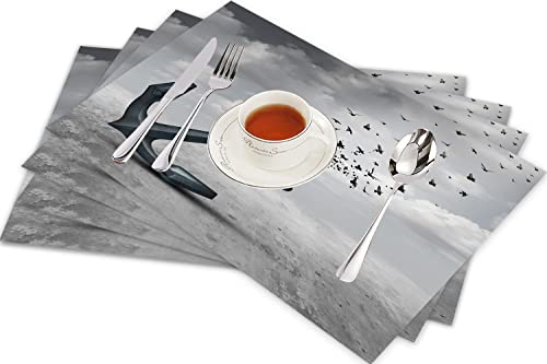 Tischsets für Esszimmer Küche Tisch 4er Set,Vögel, Anker verwandelt Sich in eine Gruppe Fliegender Vögel, Möwen für die Freiheit,Hitzebeständig Tischmatte Home Dekoration Abwaschbar Platzset