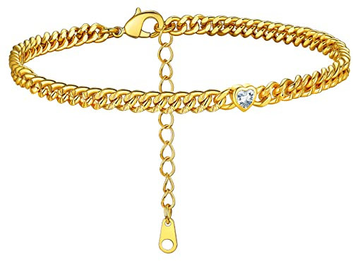 GoldChic Bracelet au Pied Plaque Or Diamant Chaine de Cheville Zircon Blanc Femme Maille Cubaine 3mm 22 cm Reglable Plage Ete Fille Amitié Acier Inoxydable-Doré-Vacance Piscine Mariage Valentin