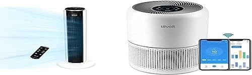 Levoit 28dB leiser Turmventilator mit Fortschrittlichem Schlafmodus, 7m/s Ventilator mit Fernbedienung Luftreiniger Allergiker mit H13 HEPA Luftfilter