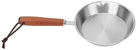 Sonew Mini Poêle à Frire en Acier Inoxydable, Poêle Antiadhésive à un œuf avec Manche en Bois Massif pour Cuisinière à Induction Poêle Portable pour Restaurant Domestique (16CM)