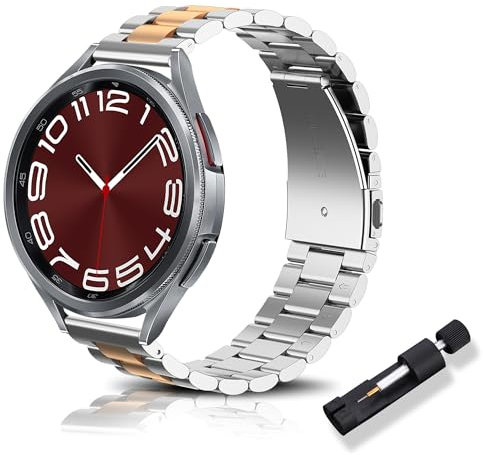 RoYiio Métal Bracelet Compatible avec Samsung Galaxy Watch FE/Galaxy Watch 7 6 5 4 Bracelet 20mm Acier Inoxydable pour Galaxy Watch 5 Pro/Galaxy Watch 6 4 Classic - Argent Or Rose