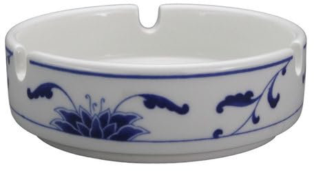 Asiatischer klassischer Aschenbecher aus Porzellan mit blauem Lotusmotiv