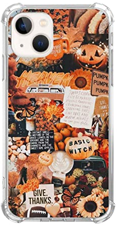 Mofreore Herbst Collage Kürbis Hexe Halloween Hülle Kompatibel mit iPhone 15, Retro Aesthetic Pumpkin Case für iPhone 15, Cool Trendy TPU Bumper Cover Case
