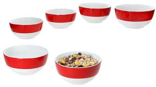 MamboCat Lot de 6 bols rouges Variant 14,3 cm I 450 ml I Bol en porcelaine colorée pour 6 personnes I Bols pour salade, céréales, chips, etc. I Vaisselle colorée pour le petit déjeuner, le déjeuner et