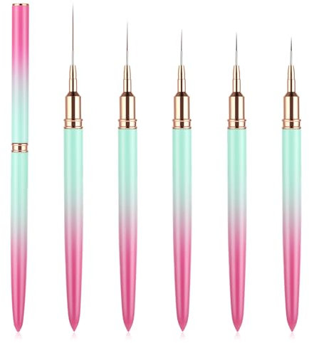 WLLHYF Lot de 5 pinceaux pour nail art, manche en aluminium, tête en fibre synthétique, dégradé rose vert (5 pièces, 7 mm/9 mm/11 mm/15 mm/25 mm)
