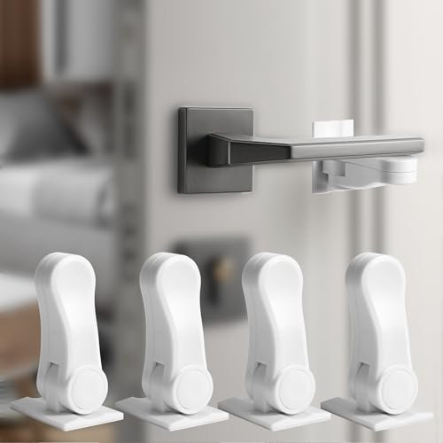 4 Pièces Serrures à Levier de Porte pour Enfants et Petproof, Serrure de Poignée de Porte de Sécurité pour Bébé, Facile à Installer ni Perceuse (4 PCS)