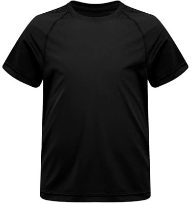 Fldy Kinder Mädchen Sport Tshirt Kurzarm Schnelltrocknendes Laufen Workout Yoga Top Atmungsaktiv Regular Fit Schwarz_A 146-152