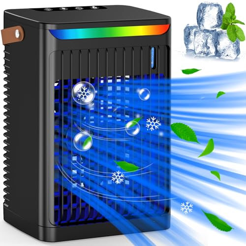 Portable Air Cooler - Portable Air Conditioner Mini AC with Handle,Personal Quiet Small Mobile Cooling Fan,USB Powered,2/4/6 H Timer,5 Speeds,60°Adjustment,for Office,Home,Room - Black