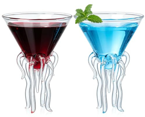 Healifty Octopus Cocktail Glasses 2 Pcs Decorative Wine Goblets Reusable Party Cocktail Glass for Wedding Banquet Family Gathering Transparent Animal Drinking Cup